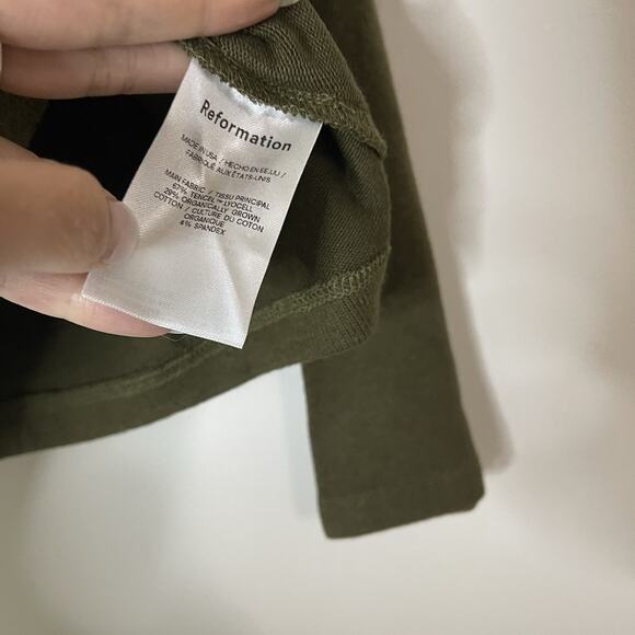 NEW! Reformation Azura knit off shoulder long sleeve olive green top size small - Picture 5 of 6